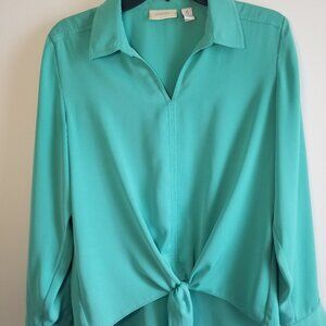 Chico'sTeal Long Sleeve Polyster Blouse with Tie Front Size 0